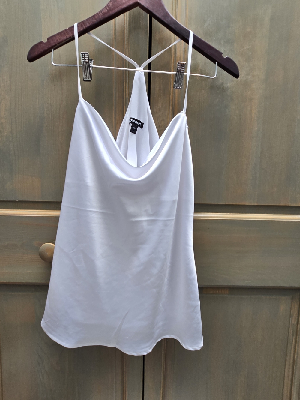 Express White Cowl Neck Satin Tank
